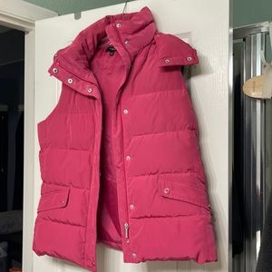 Talbots pink puffer vest with fur lined detachable hood